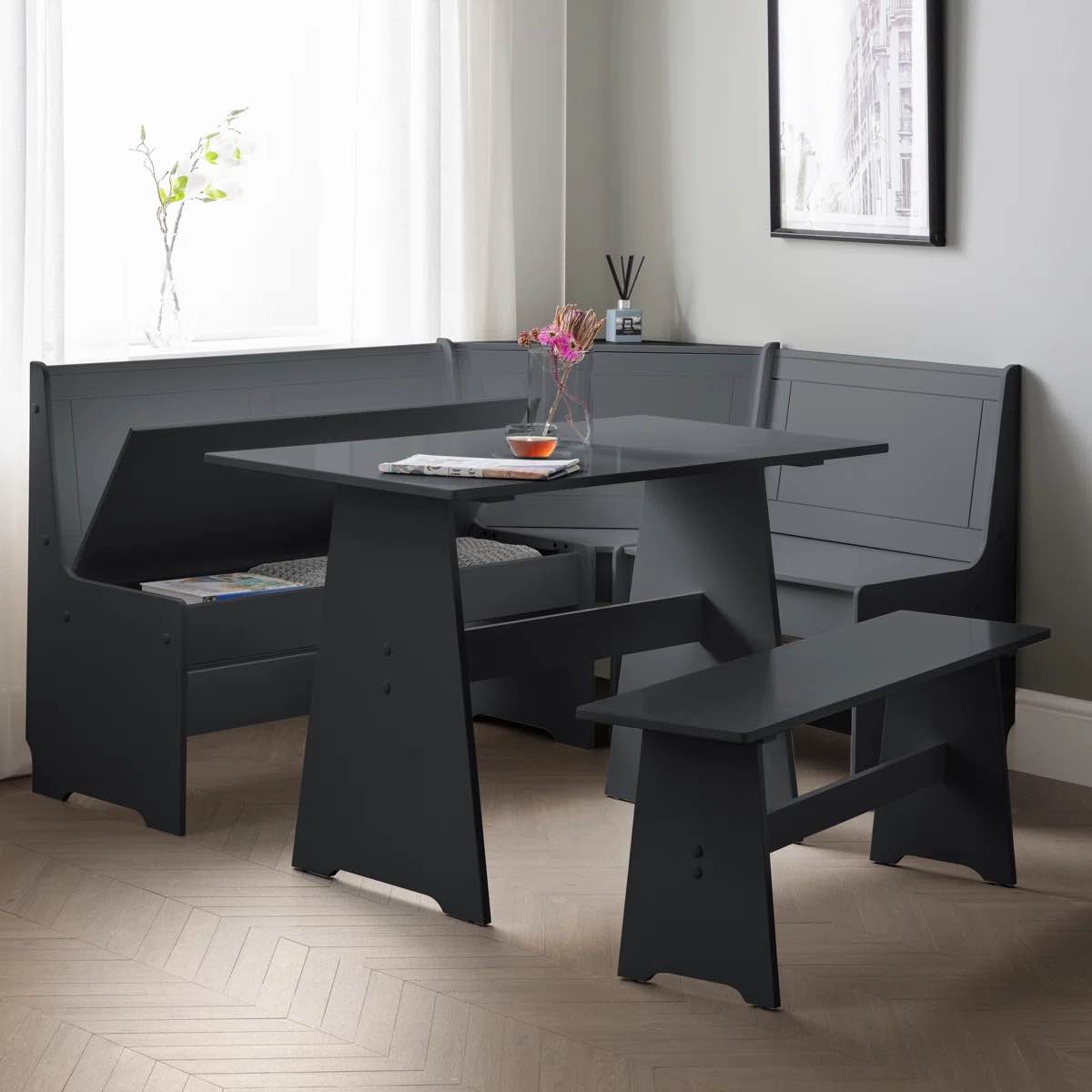 Lief 5 Person Corner Breakfast Nook with Hidden Storage Color: Anthracite (Incomplete, Box 1/2 )