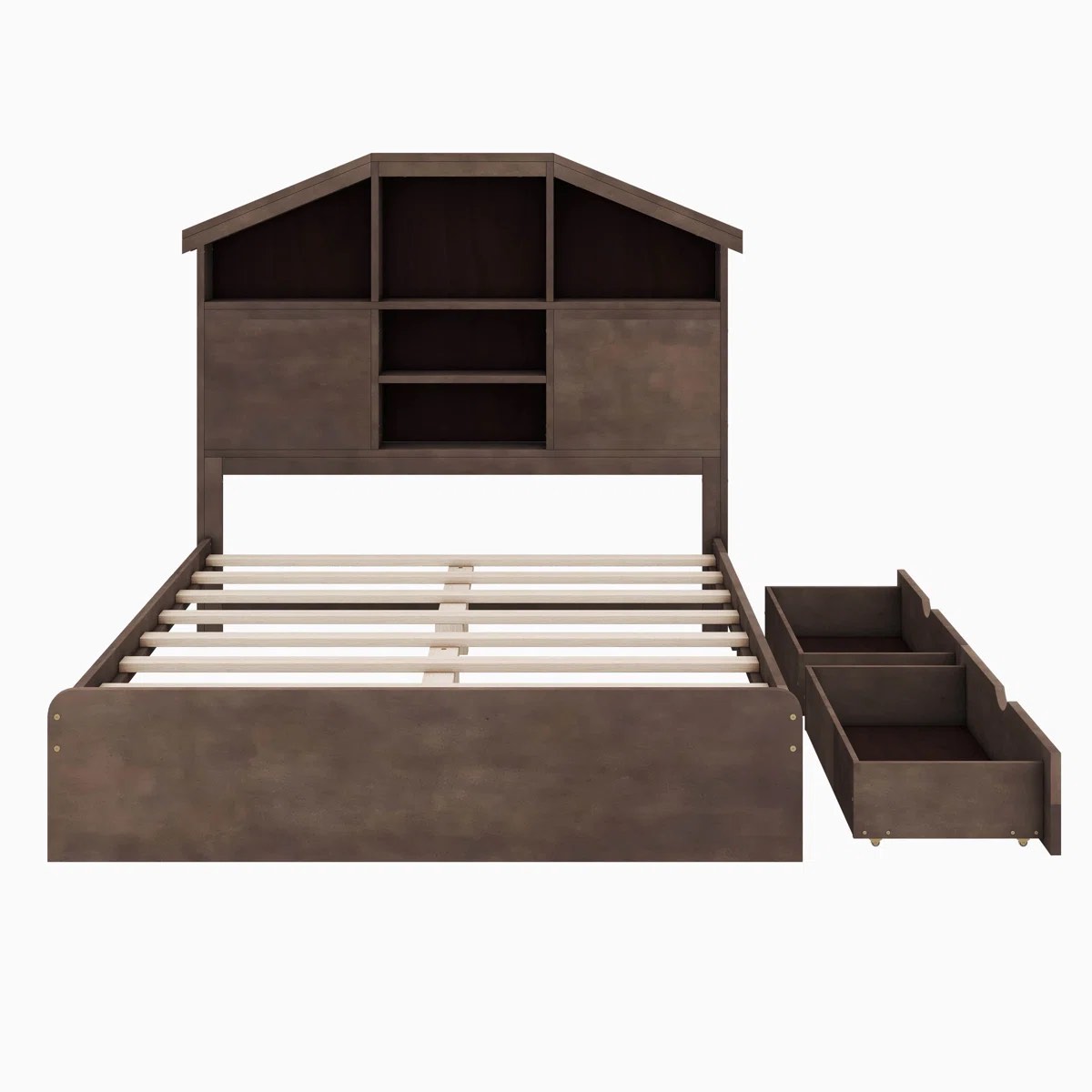 Mertie Wood Platform Bed With House-Shaped Storage Headboard (Full Size) (Incomplete, Box 1/2 )