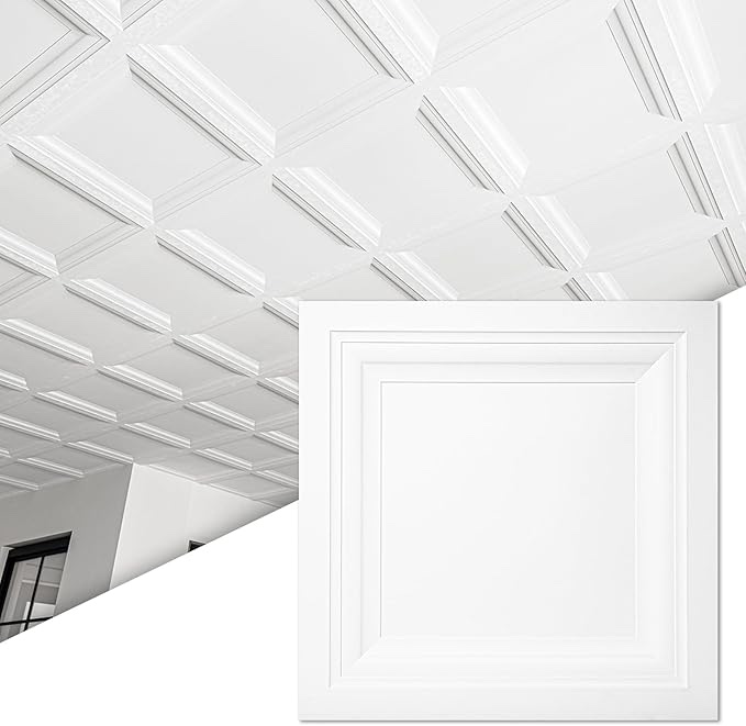 Art3d 12-Pack Square Black Drop Ceiling Tile 2ft x 2ft, PVC Ceiling Panel 24 x 24in.