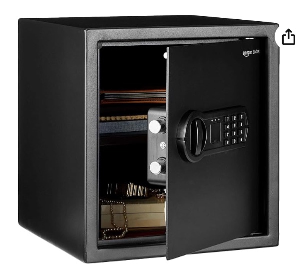 Amazon Basics Steel Home Security Electronic Safe with Programmable Keypad Lock for Documents, Jewelry, Valuables, 1.2 Cubic Feet, Black, 13"W x 13"D x 14.2"H