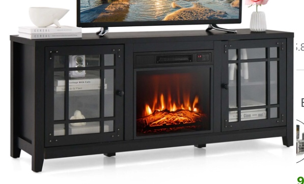 Costway 58 Inches Fireplace TV Stand for TVs up to 65 Inches with 1400W Electric Fireplace Black (incomplete 1 box only consisting of fireplace insert)