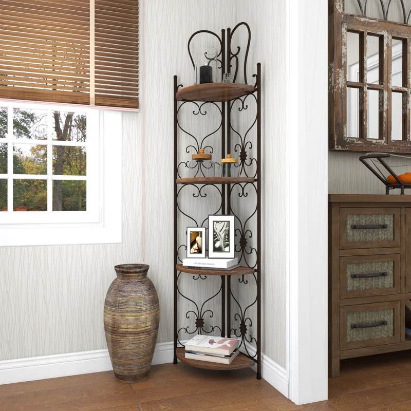 Hanah Iron Standard Baker's Rack with Wooden Shelves