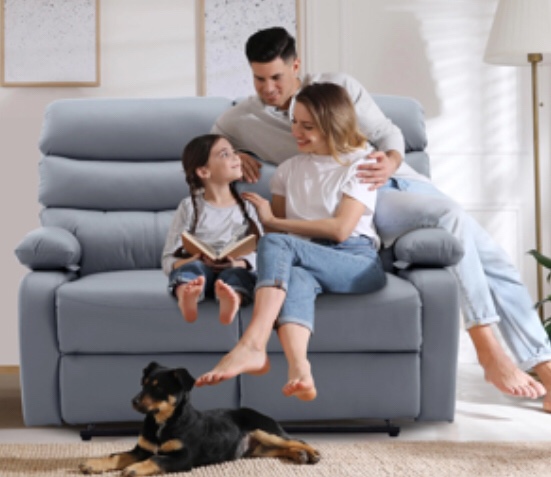 Dark Gray Loveseat Recliner Sofa, Small Sofa Couch, PU Leather Reclining Sofa 2-Seater Manual Double Seater Recliner with Side Pockets (incomplete 1 box of 2 only)