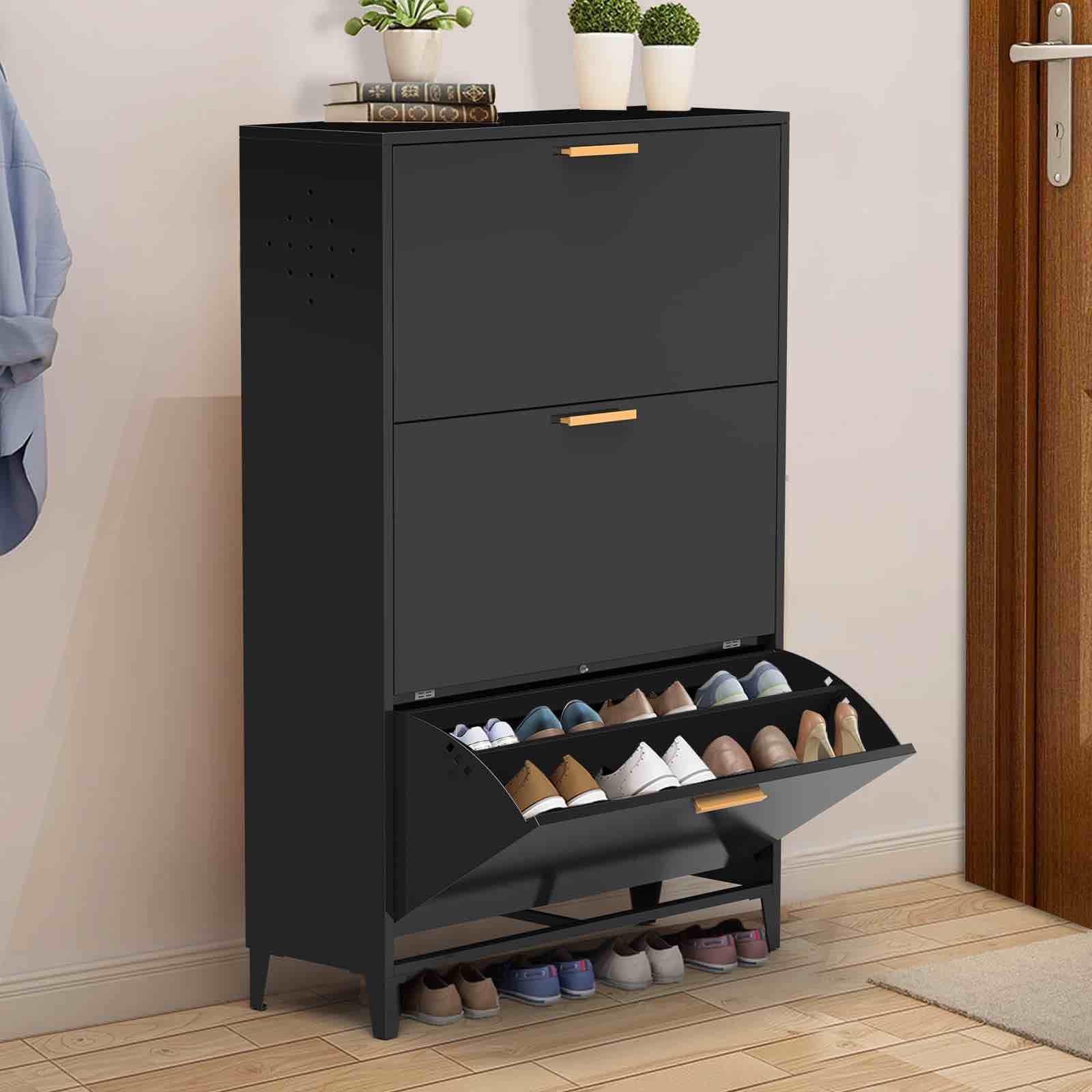 (similar to stock photo) Modern 3 Door Shoe Rack DJ-SR-08BLK DJ-SR-08BLK