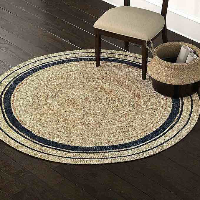 Oriental Handmade Handwoven Jute Area Rug in Black/Taupe Rug Size: Round 6'