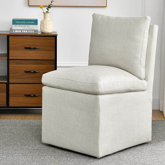DUHOME Upholstered Armless Dining Chair with Casters,Linen Accent Chair for Living Room,Single Sofa Char with 4 Casters for Bedroom Reading Waiting Kitchen Dining Room (incomplete upper part of chair only)