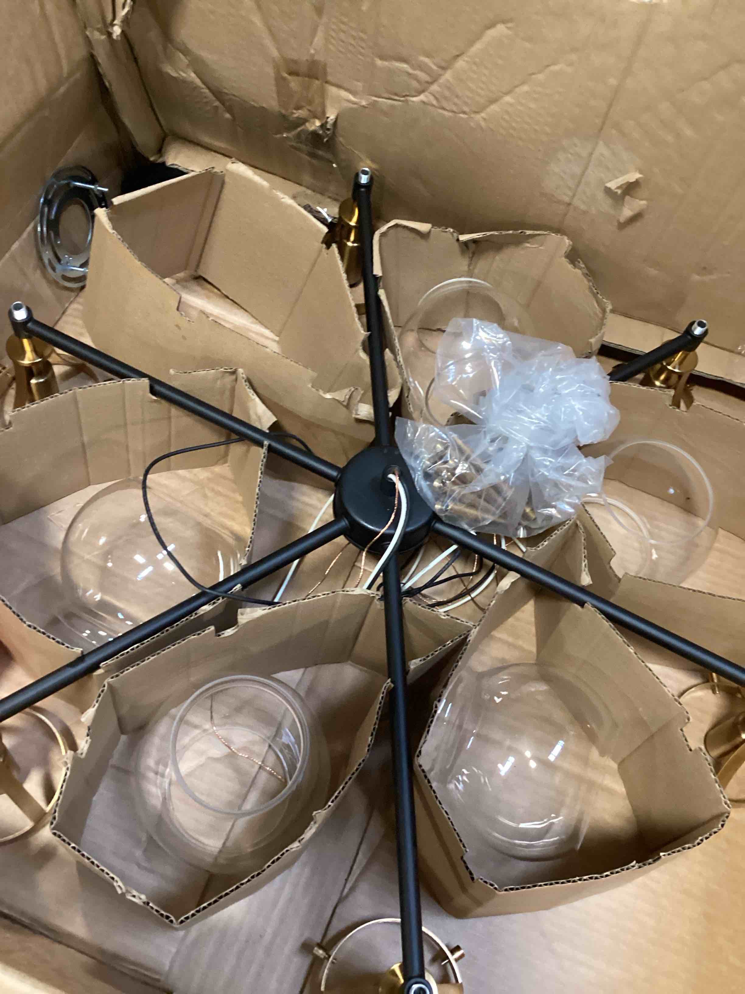 Nivella 6-Light Black and Brass Chandelier (missing 1 glass shade)