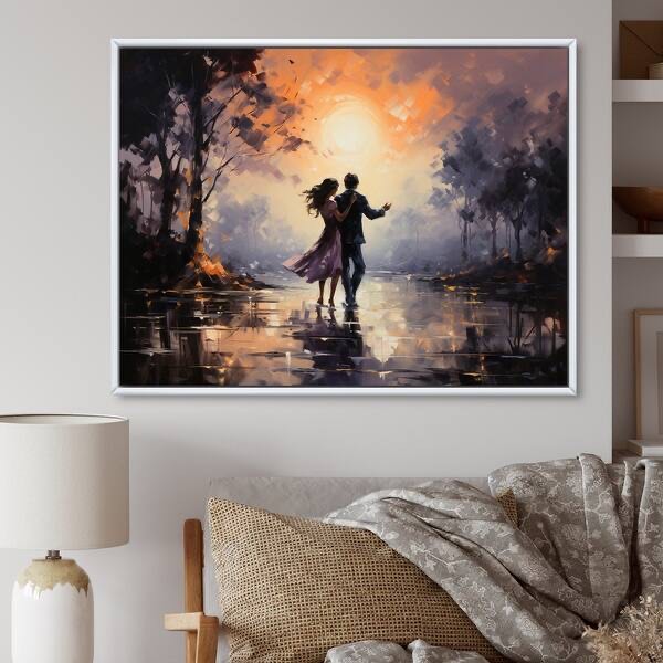 Designart "Romantic Couple Landscape Dancing In Park II" People Framed Canvas Prints 34”x44”