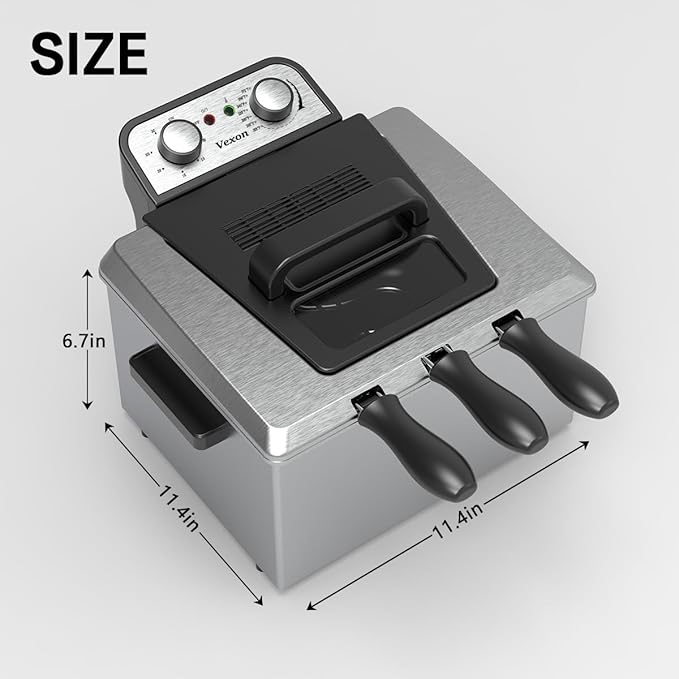 1800W 5 Liters/21 Cups Large Electric Deep Fryer with 3 Frying Baskets for Home Use, Adjustable Temperature,View Window Lid,Countertop Stainless Steel Body Deep Fryer Pot,Perfect for Kitchen, Fry Fish (color may vary ours is black)