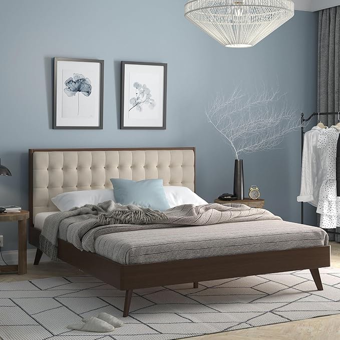 *incomplete,box 1/3 only* DG Casa Soloman Beige Solid Wood and Upholstered Platform Bed Frame eastern king 