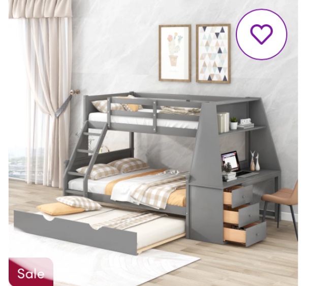 (incomplete box 3 of 3 only) Evanghelina Bunk Bed with Trundle and Built-In Desk Color: Gray