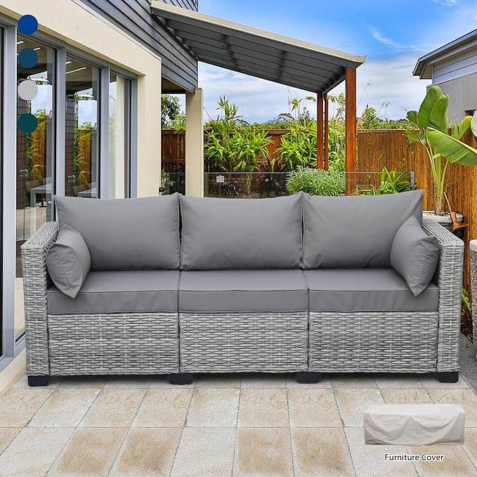 (similar to stock photo) (incomplete) 3 pc Grey wicker outdoor rattan sectional 25DSDSA7-Y7