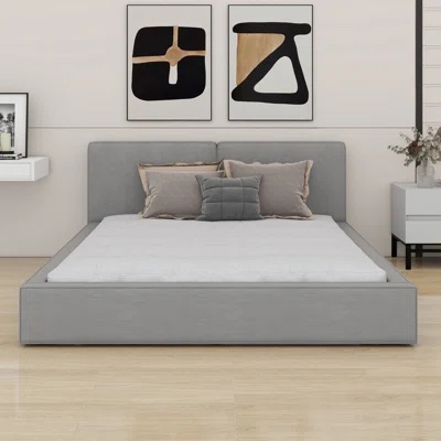 *incomplete,box 1/2 only* upholstered platform bed with solid headboard queen 