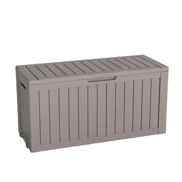 LHBcraft 75 Gallon Deck Box Lockable Resin Outdoor Storage Box