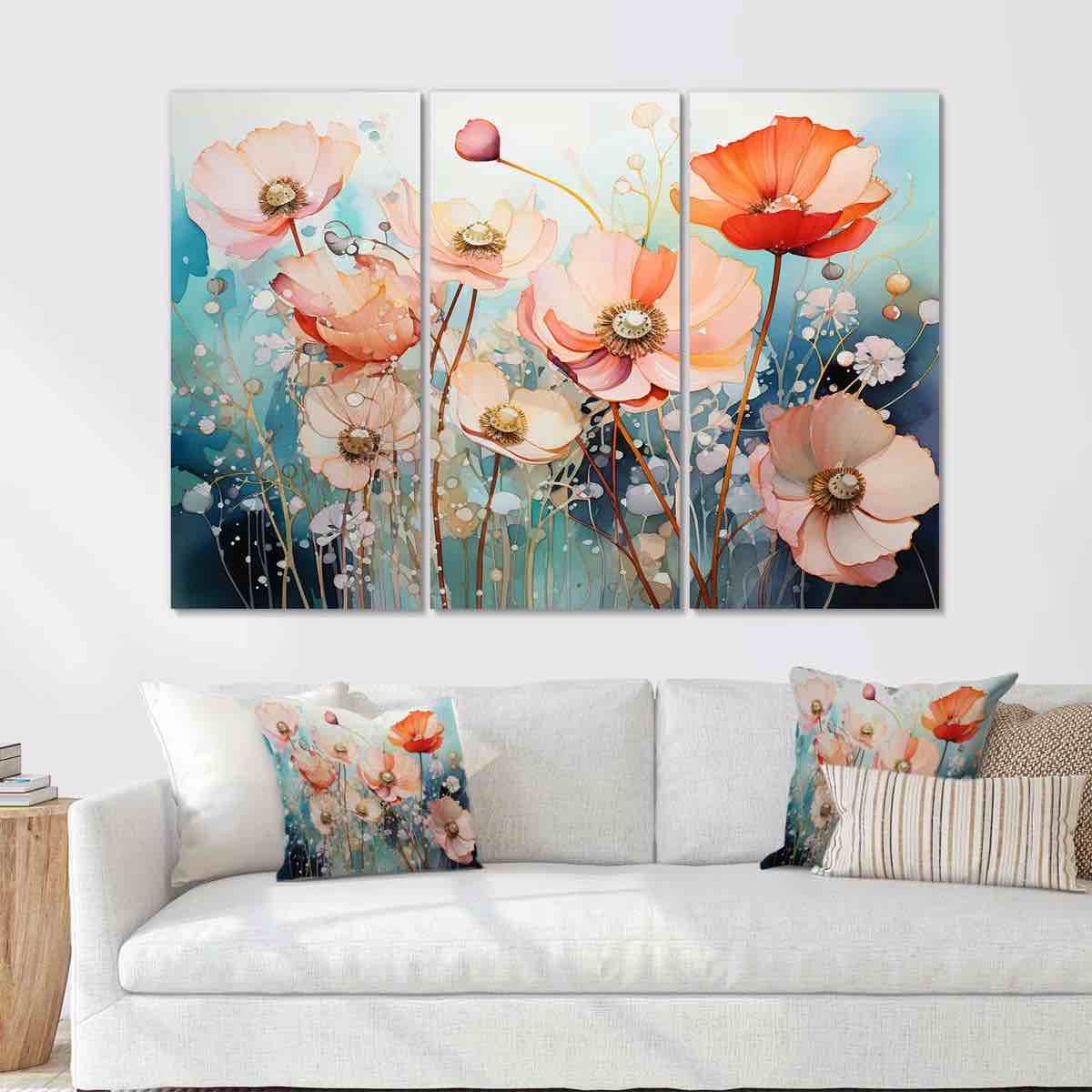 Vibrant Floral Oasis Field I - Flower Wall Art Living Room Set