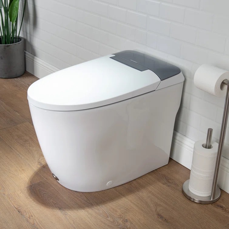 Non-Electric Bidet Toilet, MAP 1000g Powerful Flush Smart Toilet with Lady/Rear Wash, Foot-kick Flush, ADA Comfort Seat Height (Power Free) (Part number: A100T)