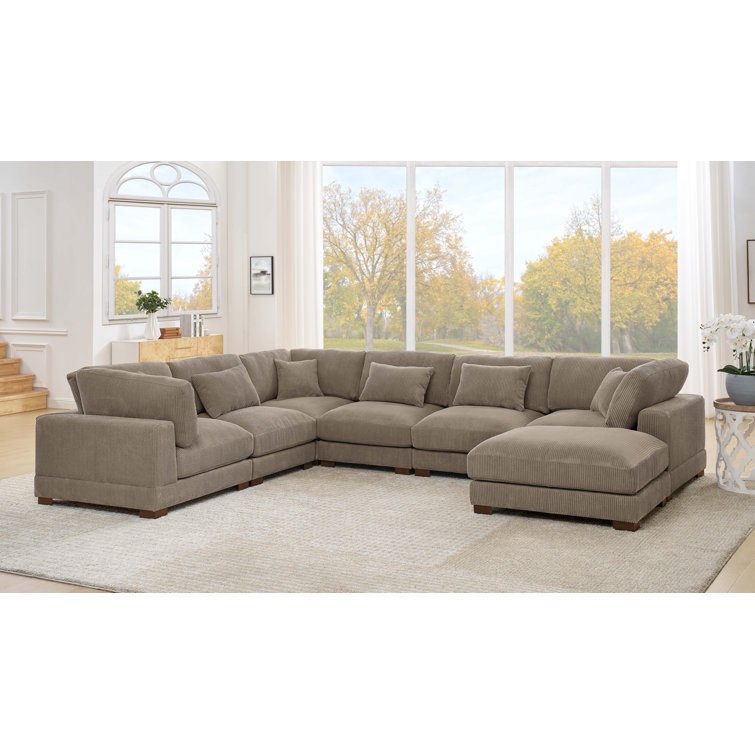 incomplete   1 boxes for pick up ) Arliz 7 - Piece 144" Wide Reversible Modular Corner Sectional with Ottoman