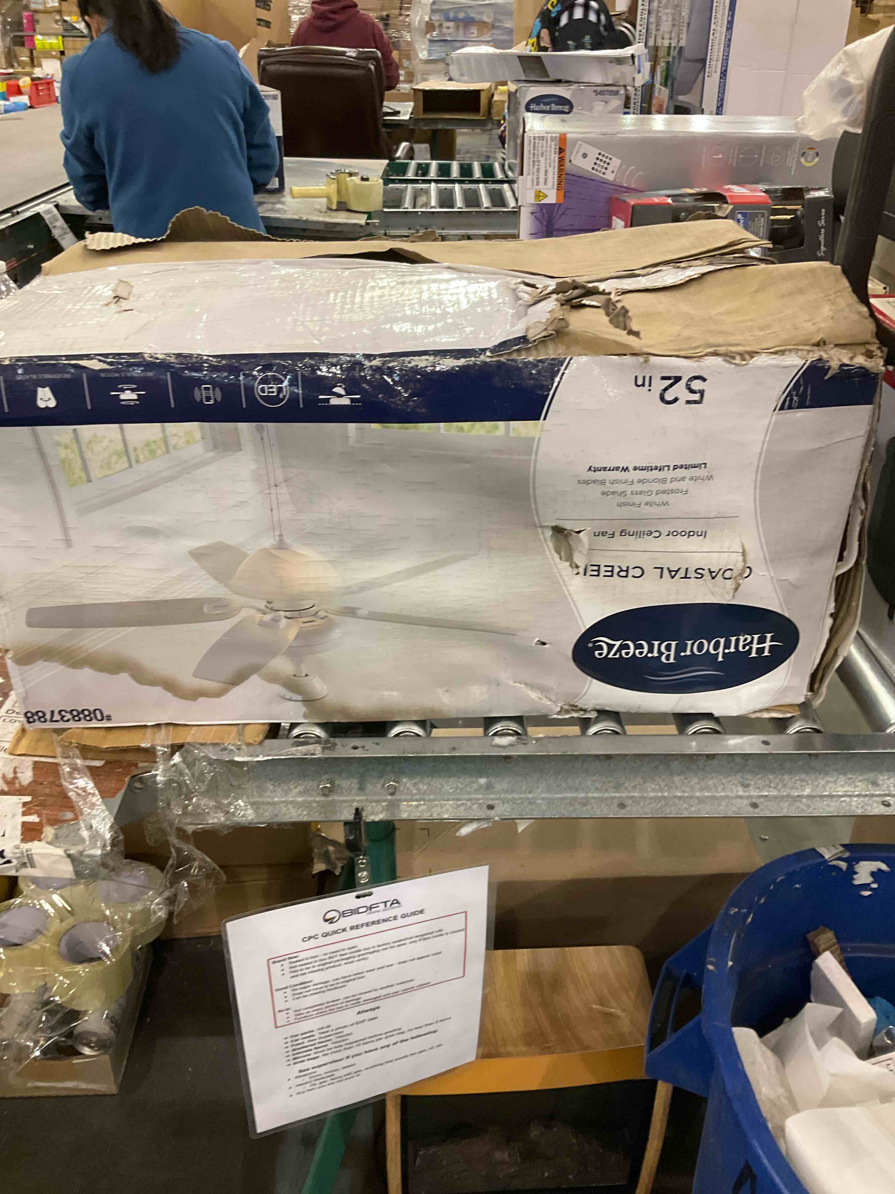 Portage Bay Ceiling Renton 42" White Indoor Fan with Clear 3 Light LED Multi Arm E26/B11 Bulb and Pull-Chains, Traditional Style, 5 Reversible Gray Oak Blades, 51438, 42 Inch