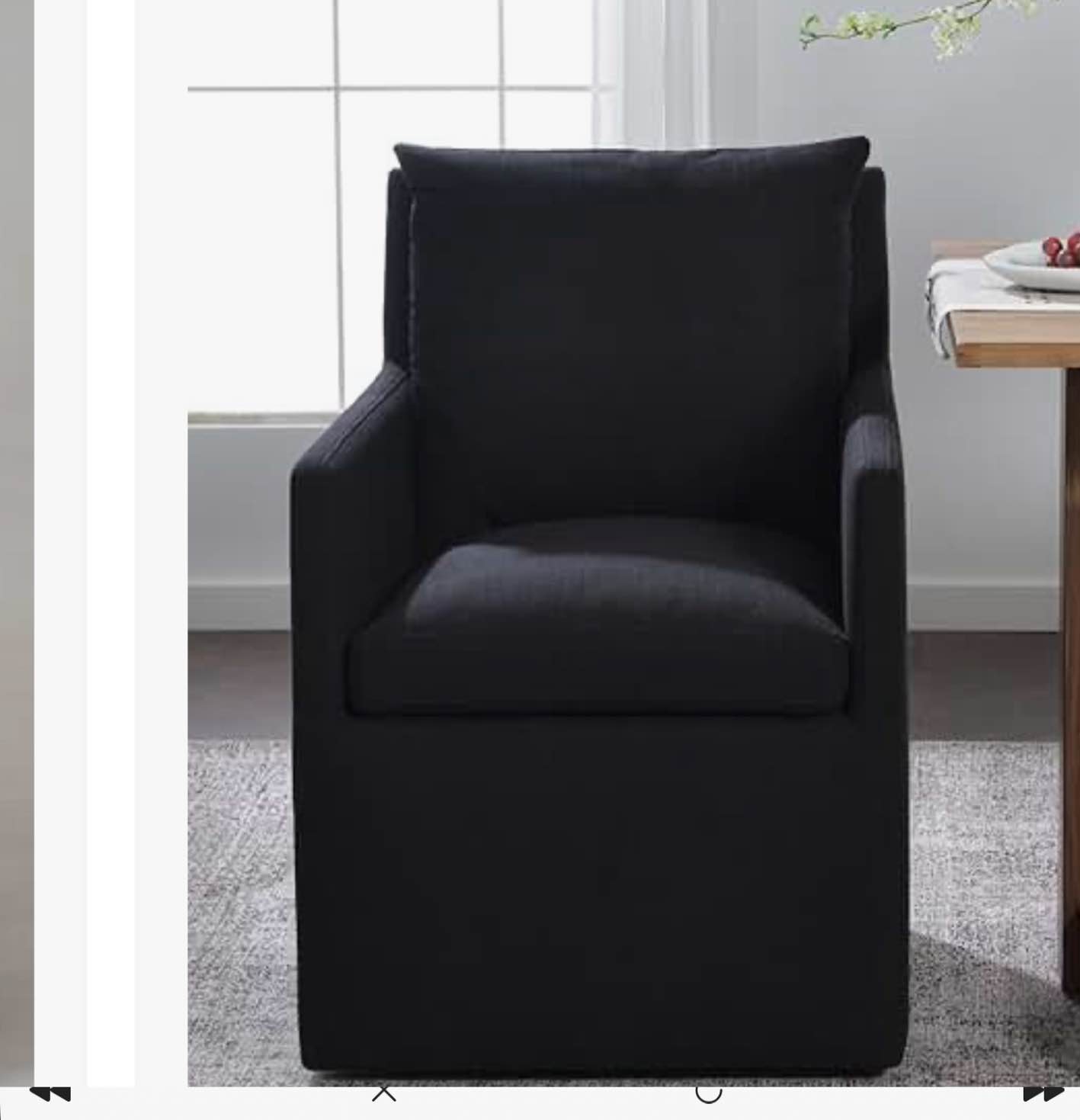 Chambre 25" Wide Performance Fabric Upholstered Barrel Back Rolling Dining Armchair black color 