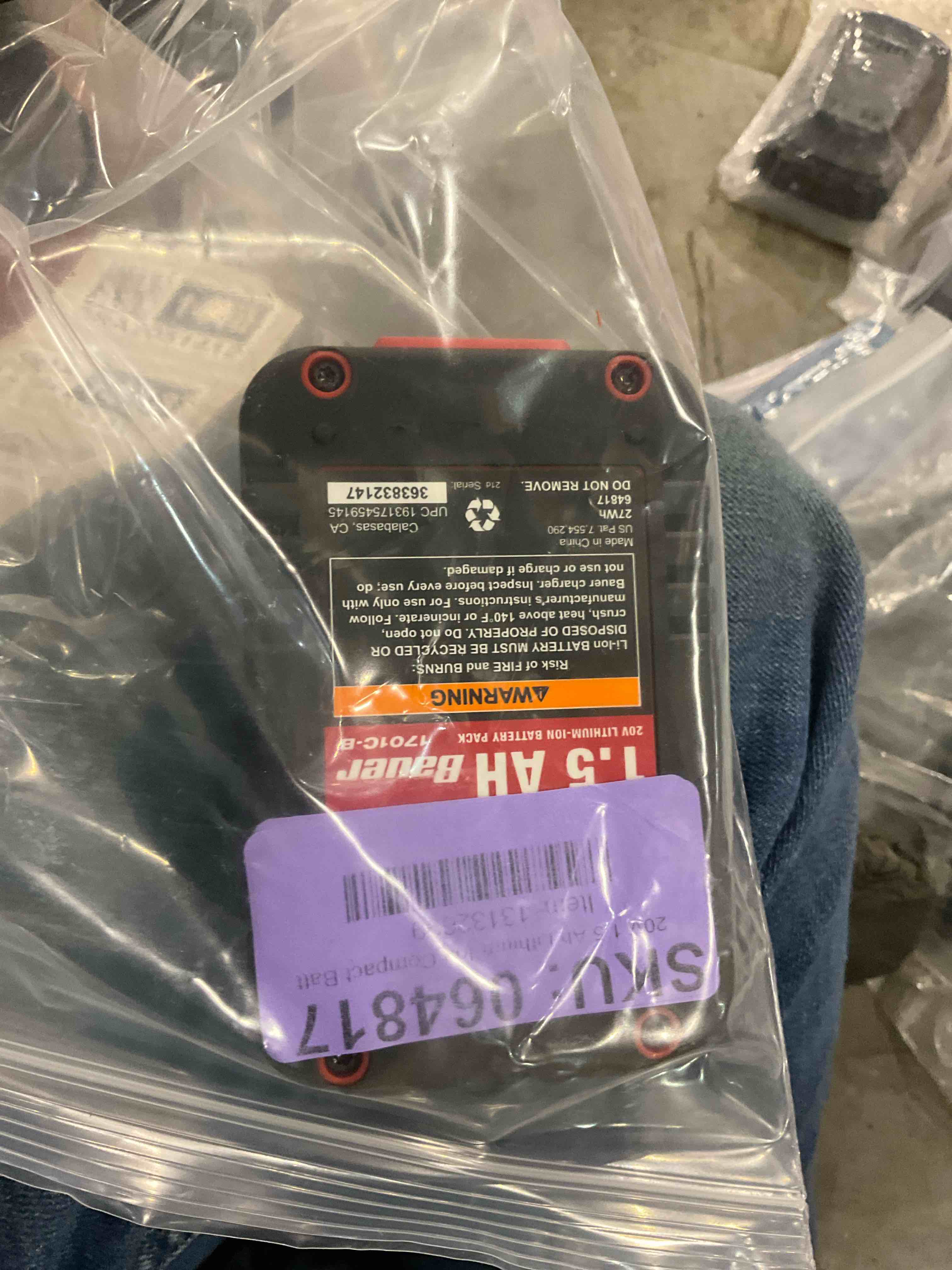 Bauer 1.5 AH 20 volt lithium ion compact battery