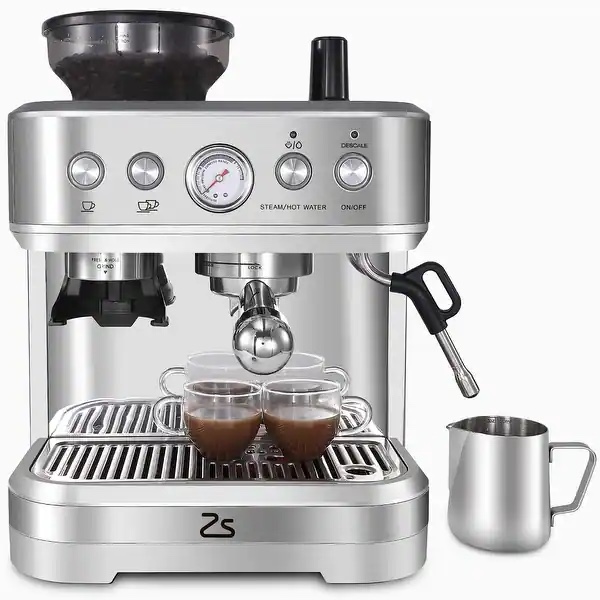 Espresso Machine With Grinder And Milk Frother, 15 Bar Pump Cappuccino Latte Machine