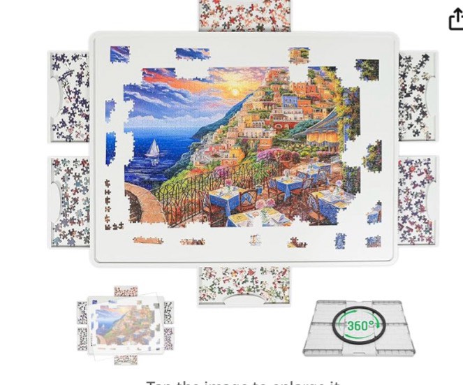 Lightweight 1500-piece rotating jigsaw puzzle board with 6 sliding drawers and lid, 360° Lazy Susan rotation, 34.25 x 26.38 inch portable plastic puzzle table, Christmas gift for mom