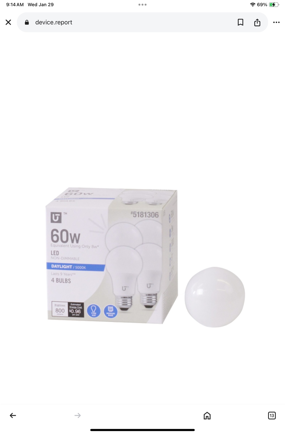 A19 Daylight LED Light Bulb (4-Pack)