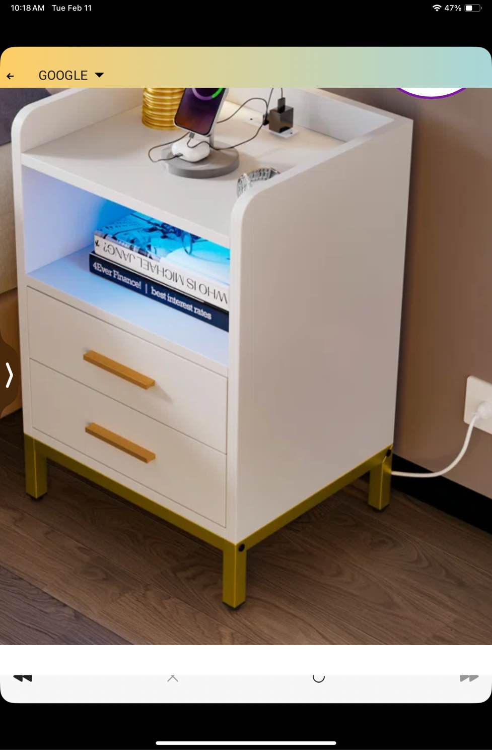 Areil 28'' H 2 - Drawer Nightstand with Power Outlets & LED Lights