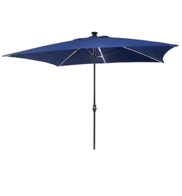 7ft-10.5ft Allen Roth LED Lighted Patio Umbrella Navy with Black finish