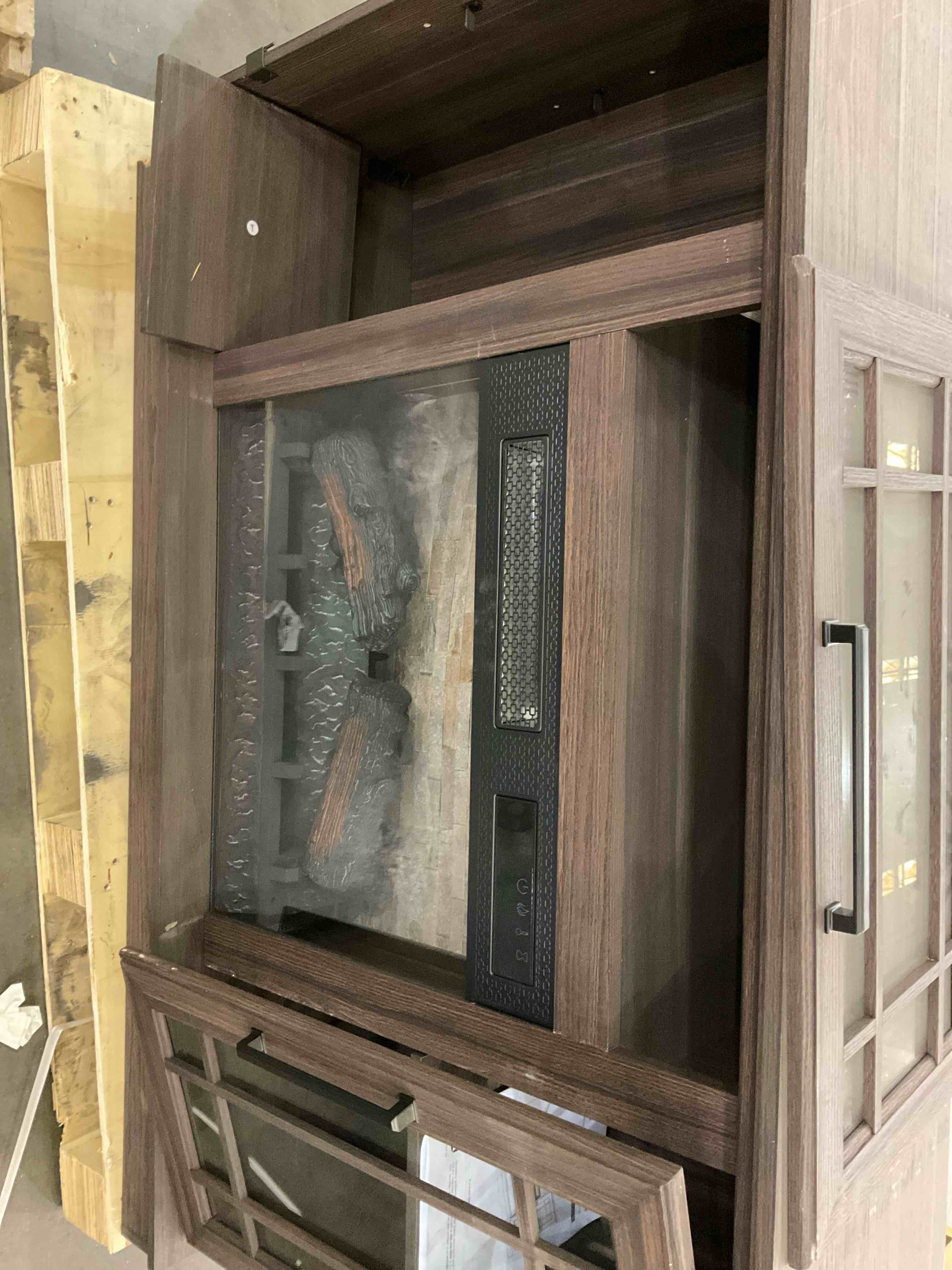  Freestanding Electric Fireplace TV Stand in Gray Aged Oak Finish