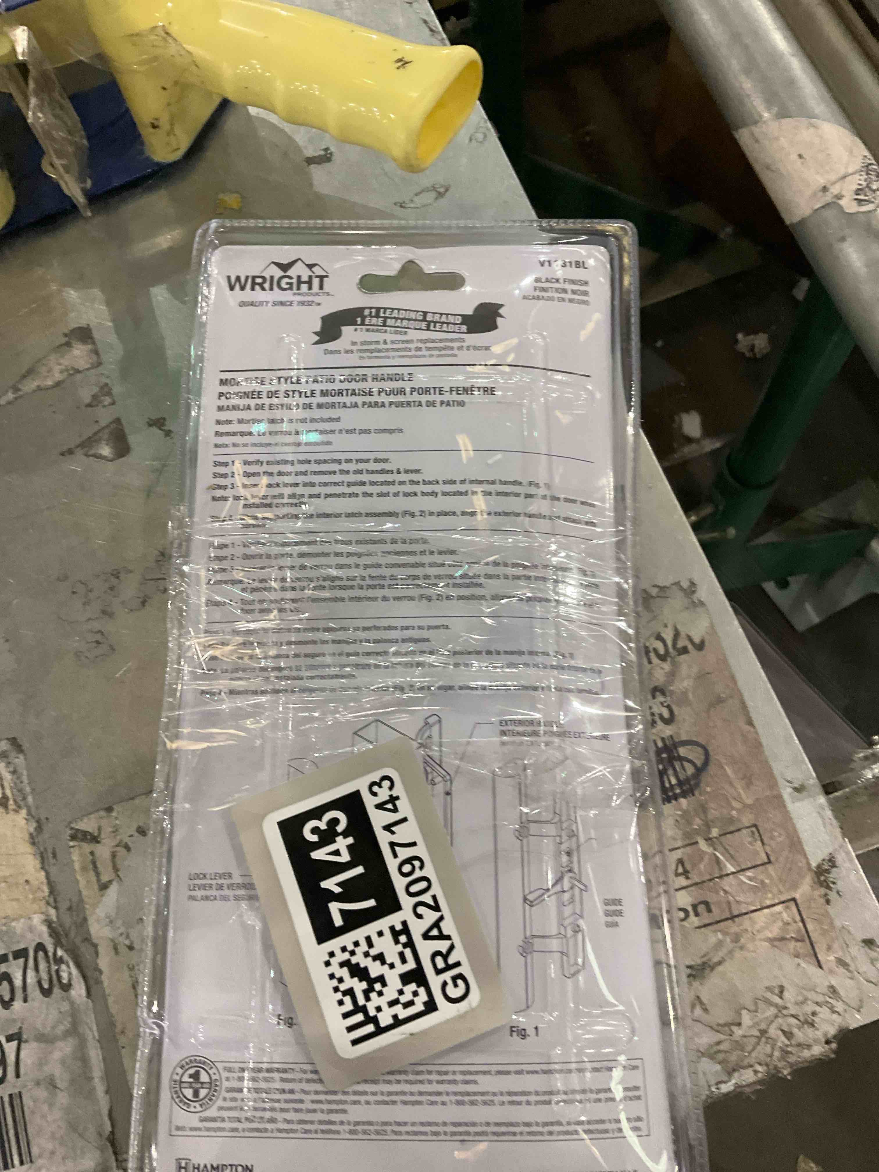 Condition photo showing As Is for Wright Mortise Style Patio Door Handle 