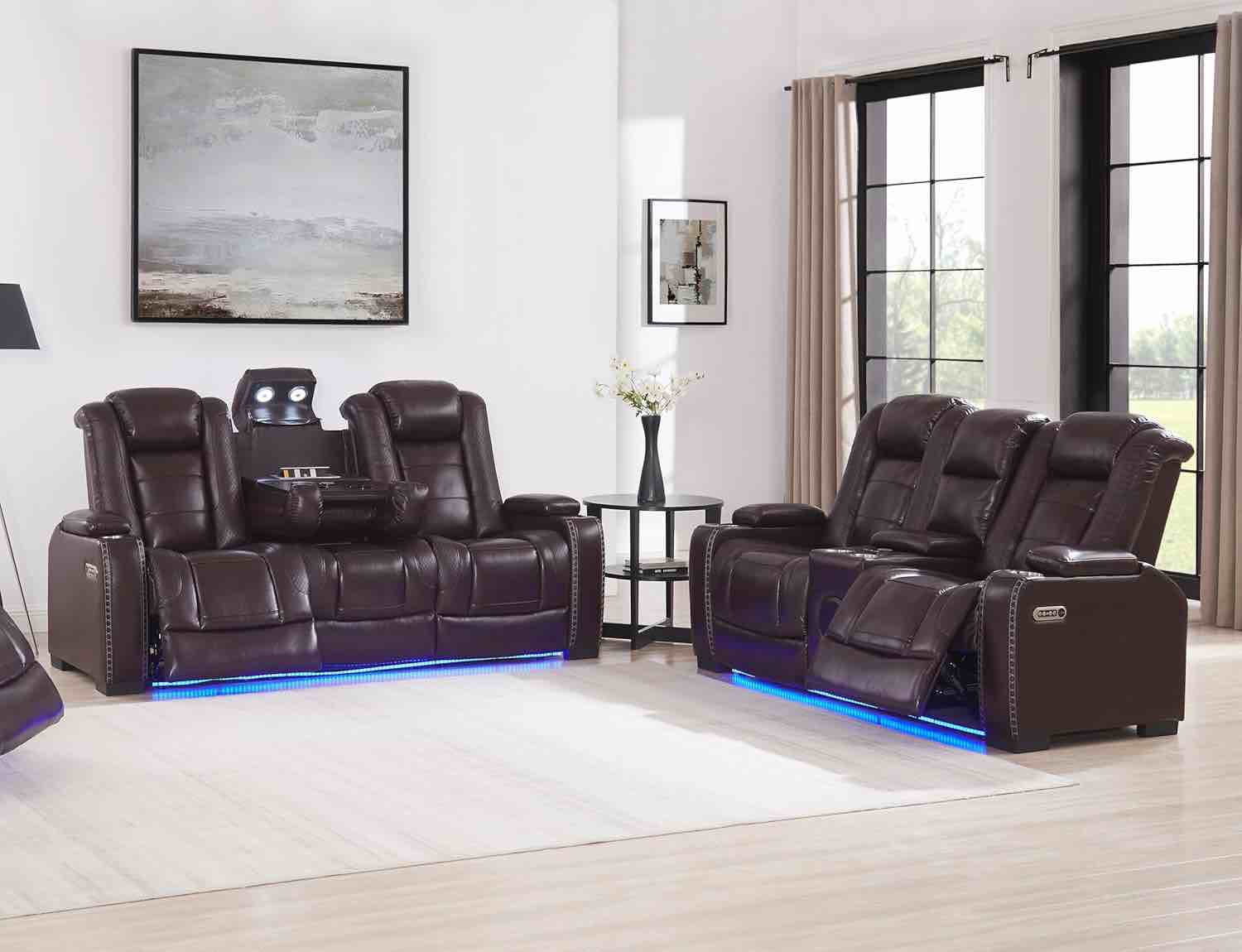 Lamica 73.2''W Breathable Leather Dual Motor Power Reclining Loveseat Sofa with Bluetooth Speaker