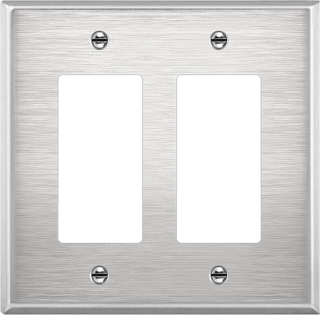 5 in x 5 in double decorator wall plate brushed nickel Allen and Roth