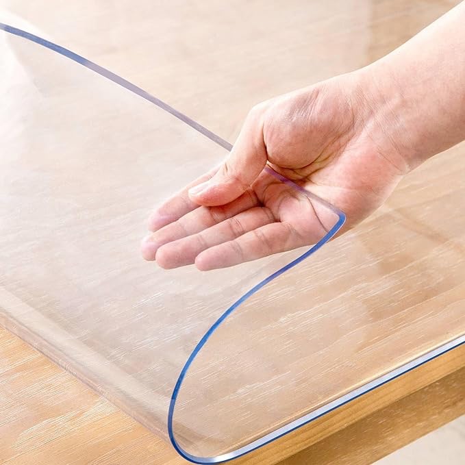 NECAUX Custom Multisize 1.5mm Thick Clear PVC Table Cover Protector - 24 x 48 Inch Water Resistant Plastic Rectangular Vinyl Non-Slip Desk Pad for Coffee Table/Writing Desk