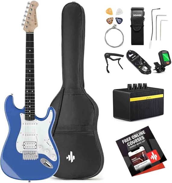 Donner Electric Guitar, DST-152S 39" Electric Guitar Kit HSS Pickup Coil Split, Guitar Starter Pack for Adult Beginners with Amp, Bag, Accessories, Sunburst