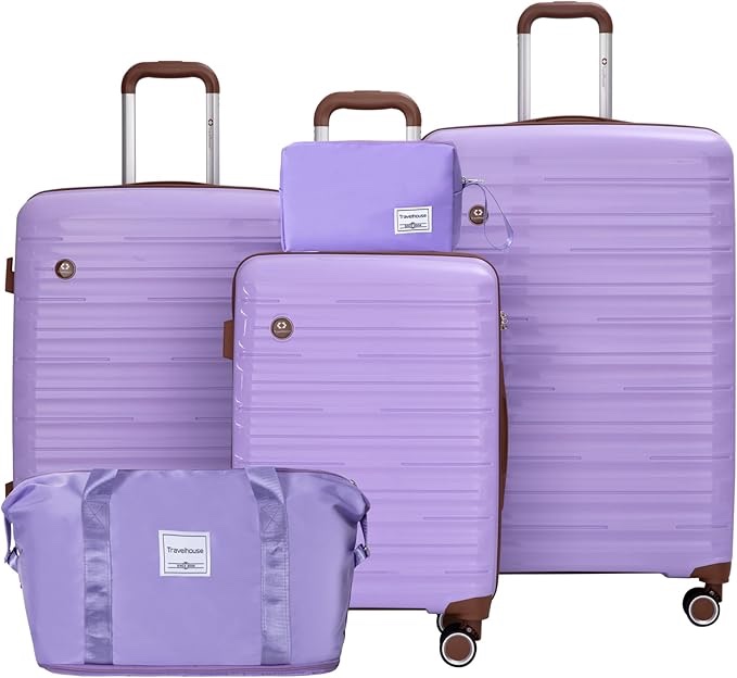 Travelhouse Luggage Sets 5 Piece Suitcases with Wheels ABS Hardshell Suitcase Set Spinner Wheels Carry on Suitcase with TSA Lock Durable Waterproof Travel Luggage (PURPLE)