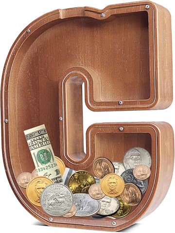 Sulevalt 12" Extra Large Wooden Letter Piggy Banks - Piggy Banks for Boys Girls Kids, Alphabet Money Banks with Initial G - Coin Banknote Bank Birthday/Christmas for Kids