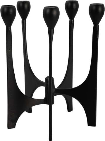 Helgrit Modern Metal, 11" 5 Taper Candelabra, Black, Novelty 9" x 9" x 11"