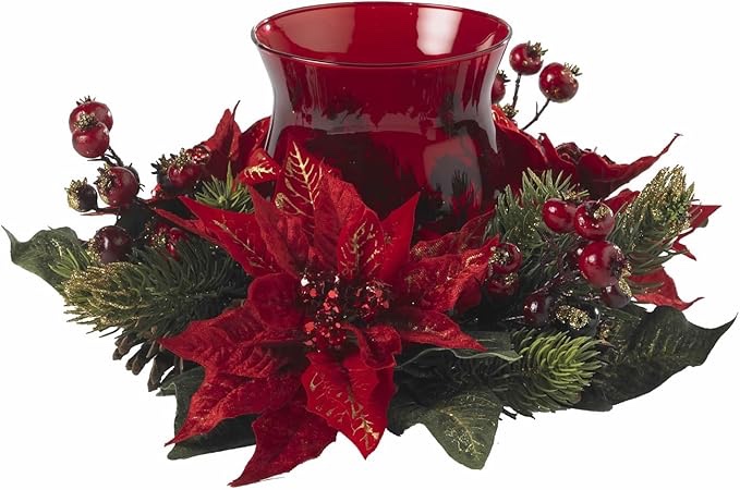 Nearly Natural 4920 Poinsettia and Berry Candleabrum, Red
