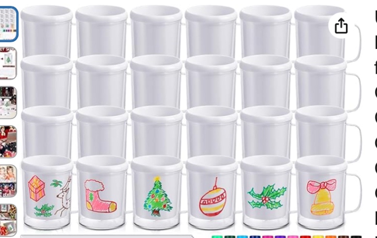 Umigy 24 Set Christmas Painted Mug Kit for Kids Bulk Color Your Own Cups Design Your Own Mugs Colorful Markers Great Craft Project for DIY Birthday Mothers Fathers Day Gift Supply