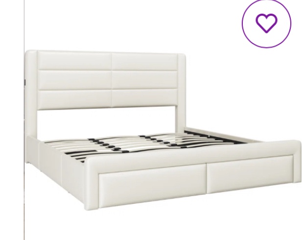 Incomplete (Box 2 of 2) Avelle Vegan Leather Metal Platform Storage Bed with 3 Storage Drawers and Built-In USB Ports