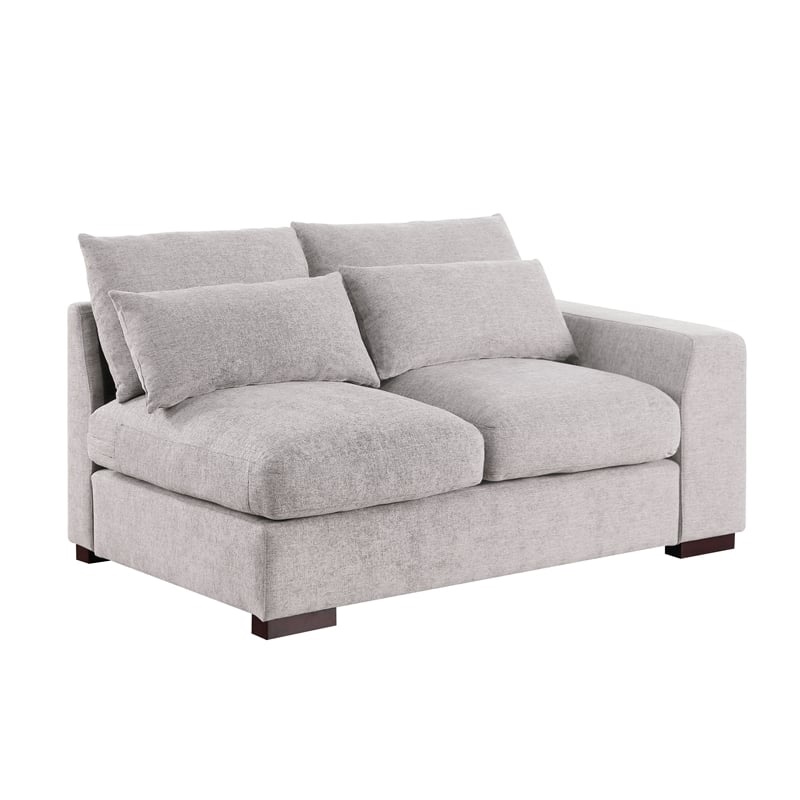 (only 1 cushion)Reversible Modular Sectional Fabric Sofa With Two Ottoman-Light Gray