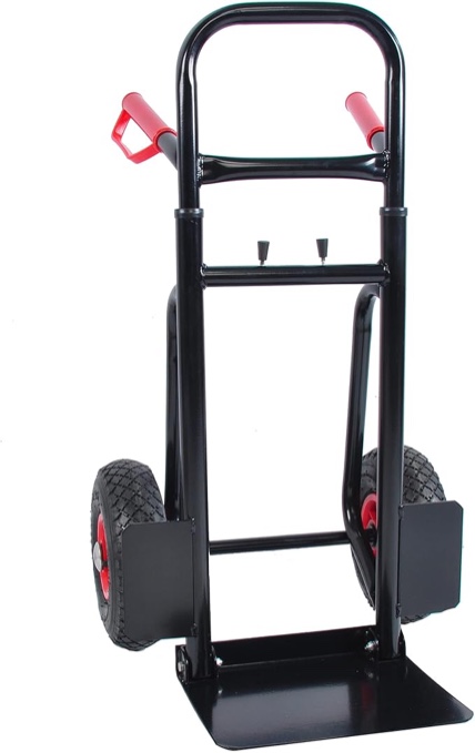 Dolly Cart, 10" Rubber Wheels Heavy Duty Manual Truck with Double Handles Hand Truck Steel Trolley Lifting 330 lb for Moving/Warehouse/Garden/Grocery - Black+Red