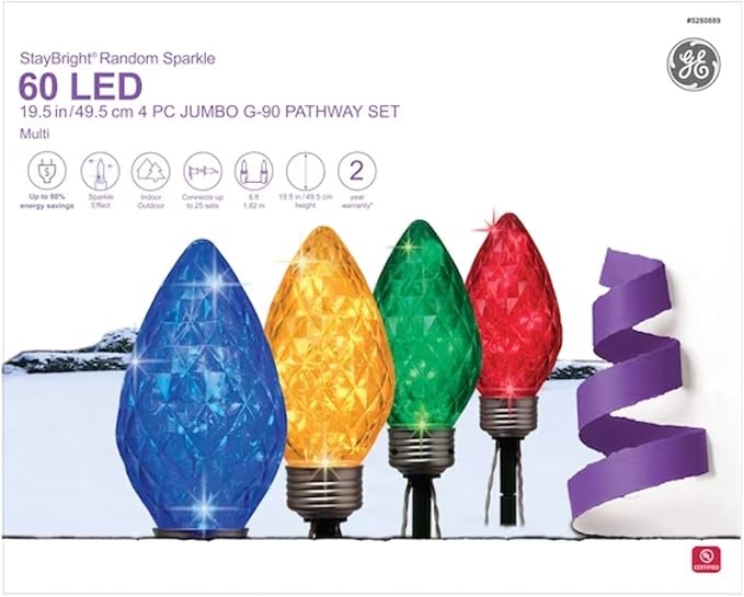 GE Pathway Markers Random Sparkle 4-Marker Multicolor Light Bulb Christmas Item #5280889 Model #72526LO