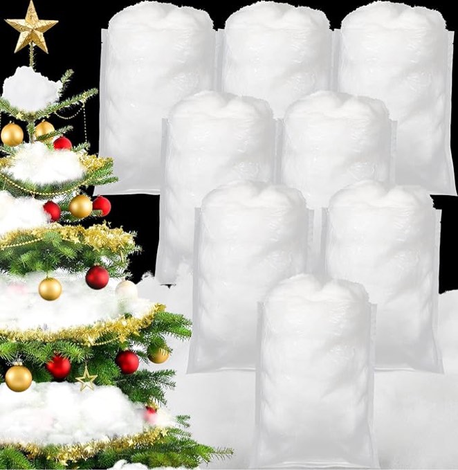 jerify christmas fake snow xmas cotton like fluffy indoor snow artificial snow faux snow blanket for christmas decoration displays winter mantle village white, 3.53 ounce/ 100 gram per bag(12 pack)
