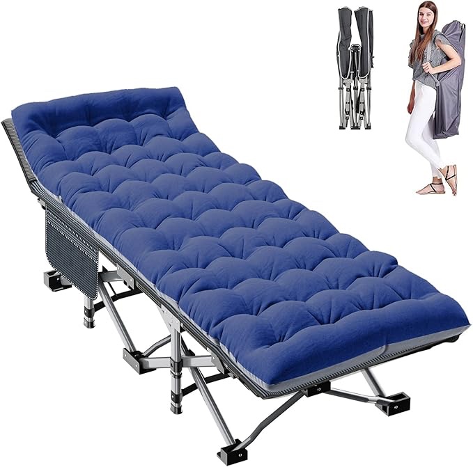 Camping Cot with Thick Pad,Cots for Sleeping,Camping Bed Folding Cot 450LBS(Max Load) Comfortable Double Layer Oxford Heavy Duty with Carry Bag for Office/Home Nap,Outdoor Travel
