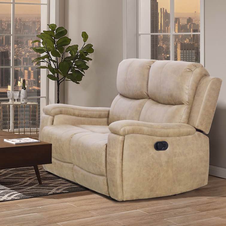 Ilkeston 61" Wide Vegan Leather Manual Reclining Loveseat Sofa, 2-Seater Recliner Couch with Cup Holders