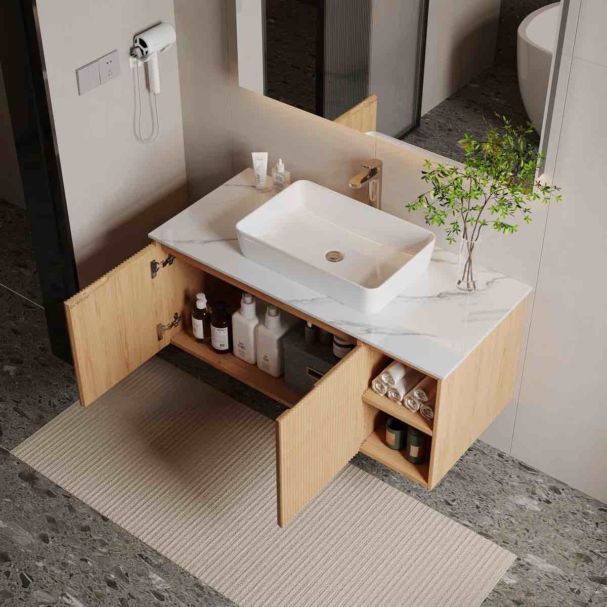 (Incomplete, top only ) Dexheart 35.8'' Brown Single Bathroom Vanity with Cultured Marble Top