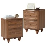 Wirrytor 2-Drawer Nightstand Mid-Century Wood Bedside Table Night Stands for Bedroom, Sofa Side End Table with Storage Drawers for Small Spaces (1 PCS, Walnut)