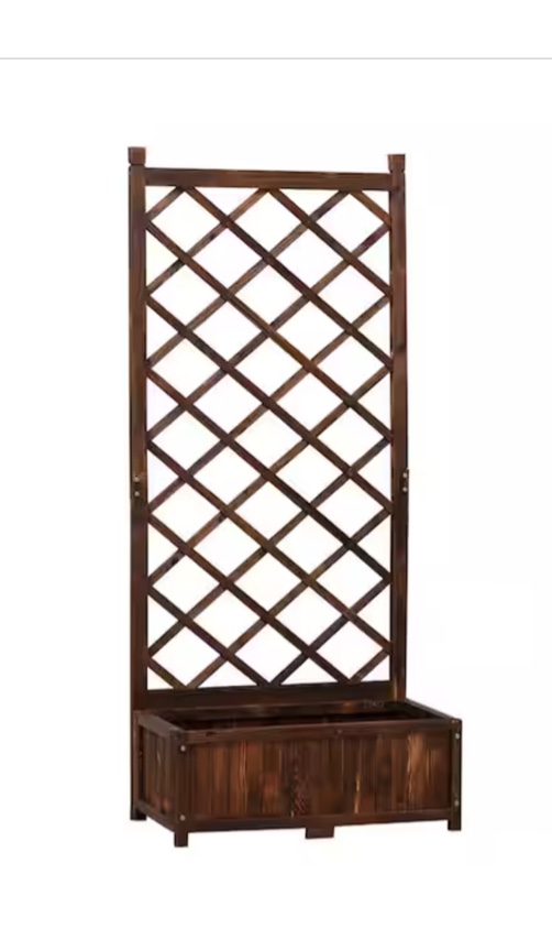 67 in. Wood Brown Planter Box with Trellis Outdoor for Plants
